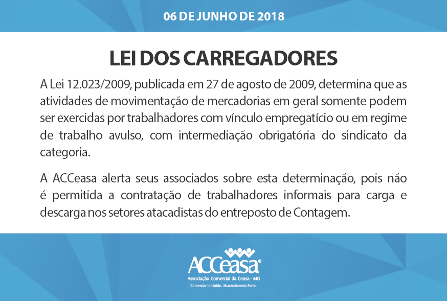 ACCeasa alerta  associados sobre Lei dos Carregadores